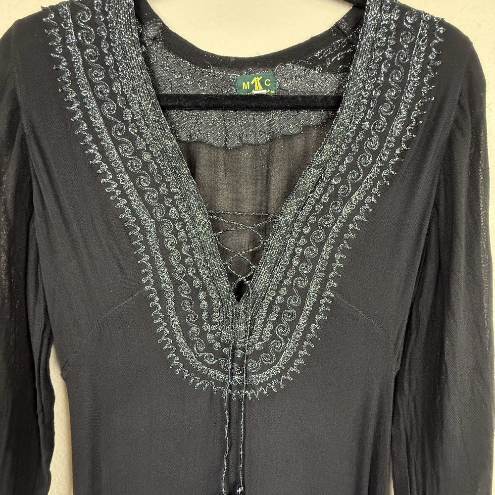 Vtg Black Silver Shimmer Maison Du Caftan Boho Whimsygoth Witchy Resortwear Sz M